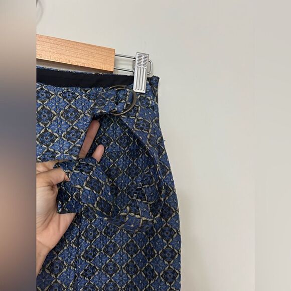 Free People All the Shine Mini Belted Blue Jacquard Wrap Overlay Skirt - Picture 3 of 8